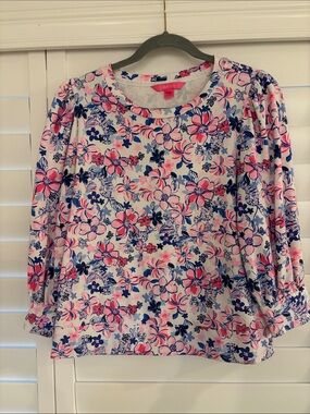 Lilly Pulitzer Pink & Blue Floral Puff-Sleeve Sweatshirt